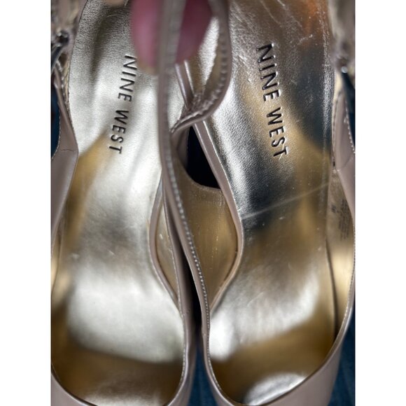 Nine West Sharina Nude Slingback Heels 9M 3" Heel Faux Patent Leather & Suede - Picture 2 of 11